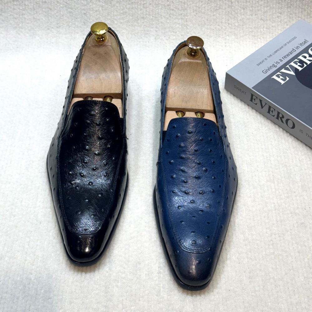 Leather Shoes Trendy New Ostrich Pattern One-Pedal Loafers Business Leisure Light Luxury Cowhide Leather Beanie Shoes
