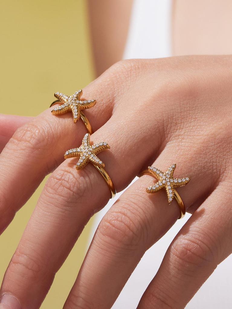18K Gold-Plated Stainless Steel Star & Diamond Beach Vacation Jewelry - Fade Resistant