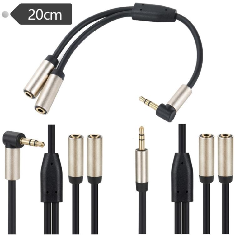 Headphone Splitter, 3.5mm Male To 2 Female Port,7.87''/20cm Right Angled Extension Cable for Phone, Tablet & More