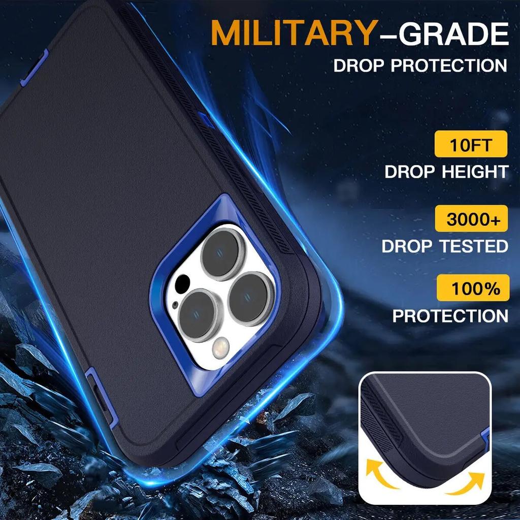 3IN1 For iPhone 15 11 12 13 14 Pro Max XR XS XSMAX X 12/13MINI SE 6 6S 7 8 Plus Heavy Duty Shockproof Armor Phone Case Cover