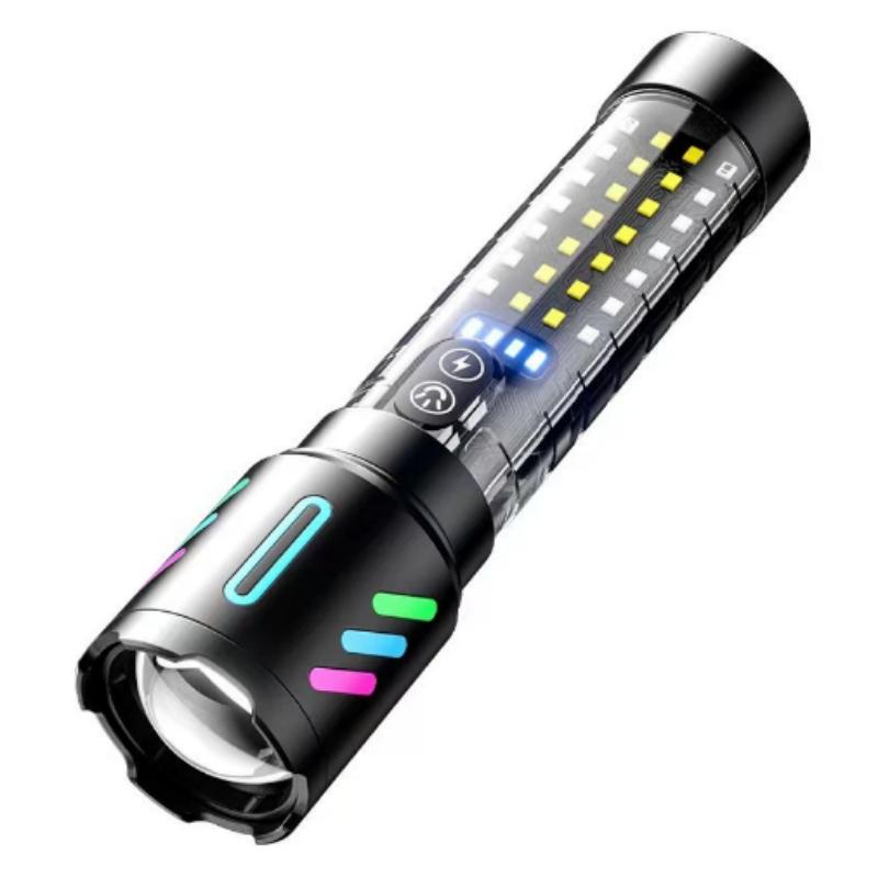 

Многорежимный светодиодный фонарик с регулируемым зумом и фокусировкой, перезаряжаемый через USB, светящаяся полоса, высокая производительность, поиск, спасение, аварийная ситуация, работа на открытом воздухе W519H-400mAh