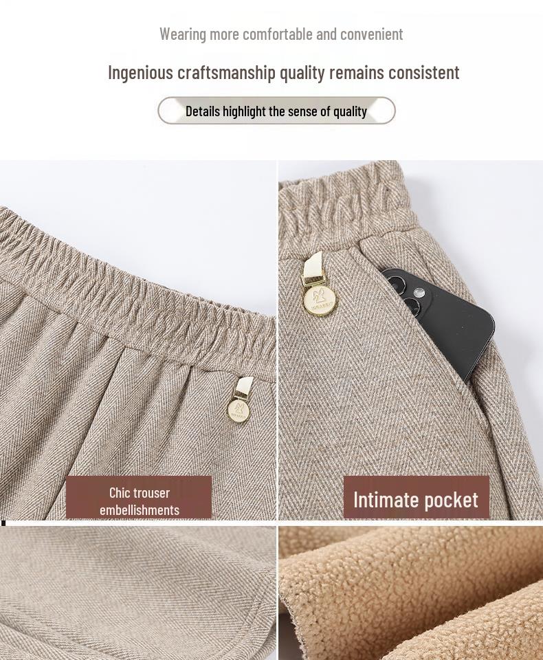 2024 Fashionable High-Waisted Woolen Pants for Middle-Aged & Elderly Women - Elastic Waist, Loose Fit, Plus Size for Autumn/Winter