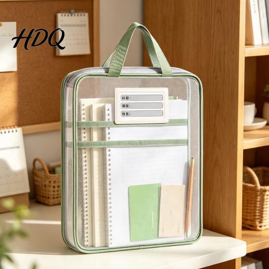 Portable Storage Pouches Transparent Nylon Document Bag Lightweight Mesh File Organizer with Zipper School Stationery Organizers And Strap,