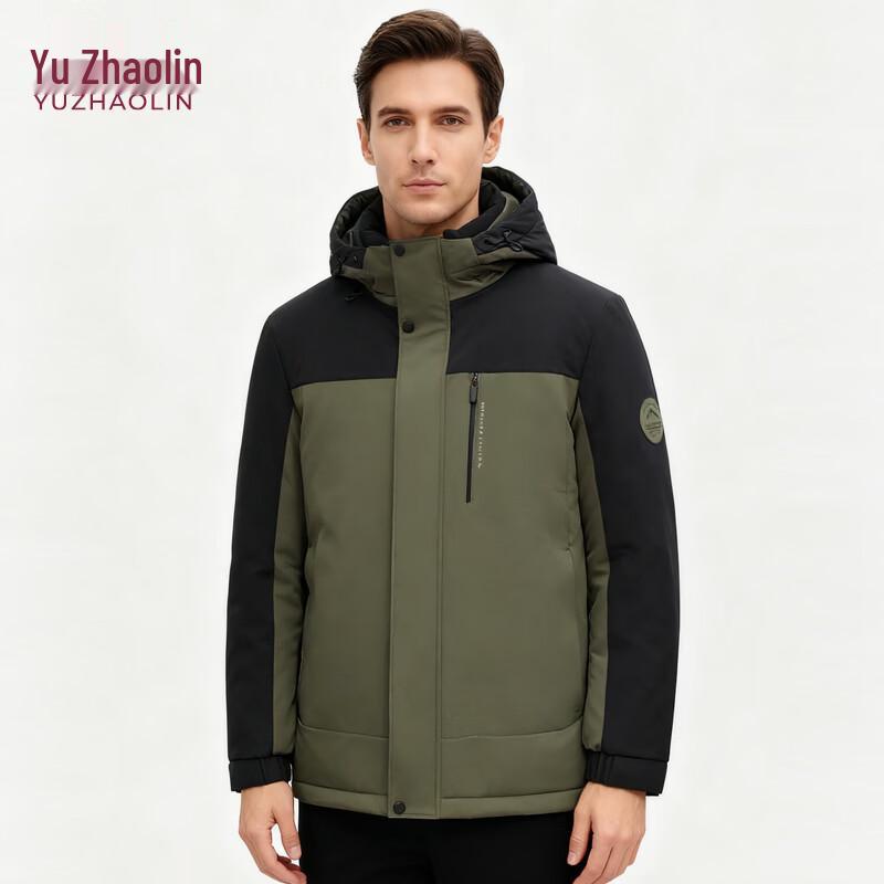 Yuzhaolin Men's Color Block Padded Jacket with Detachable Hood