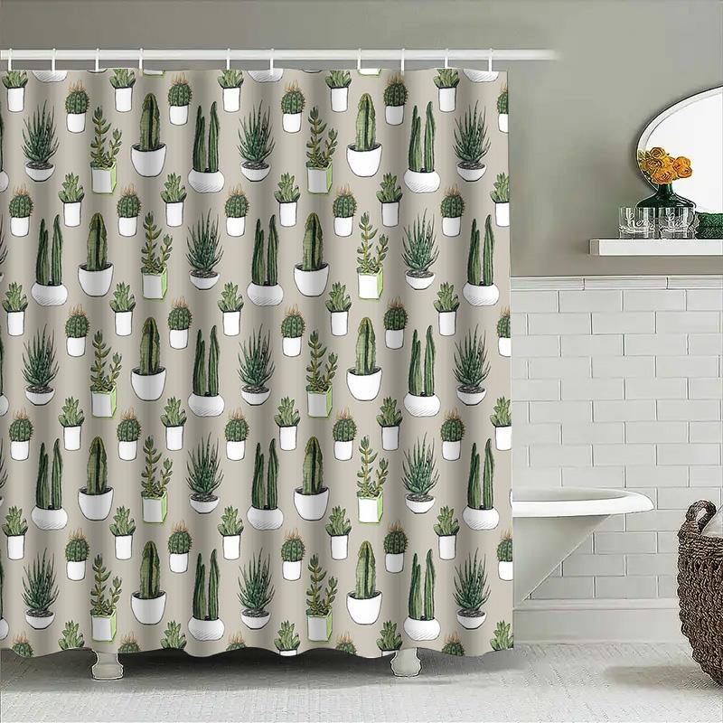 Cactus Shower Curtain Desert Botanical Plants Pattern Bathroom Decor Waterproof Liner Vintage Farmhouse Style Home Textile