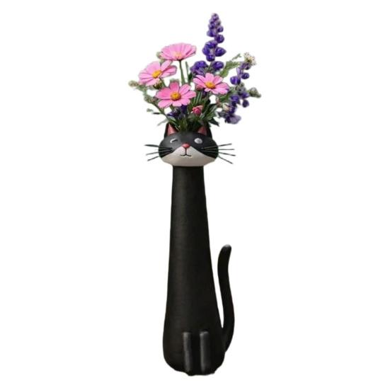 Handcrafted Quirky Cat Vase Whimsical Resin Cat Shaped Flower Vase for Flowers Pampas Grass Funny Kitty Ornament for Home Office Shelf Decor Gift