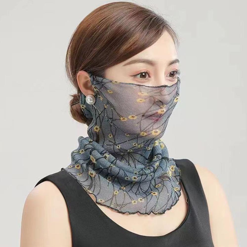 Floral Print Sun Protection Face Mask Thin Texture Breathable Fabric Breathable Face Scarf UV Protection Quick-Dry