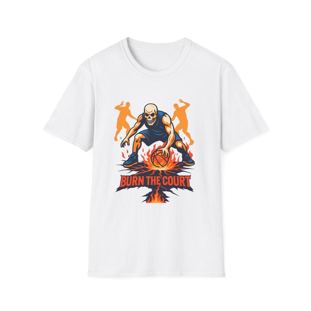 

Unisex Softstyle T-Shirt Skull Basketball Flaming Court Illustration L