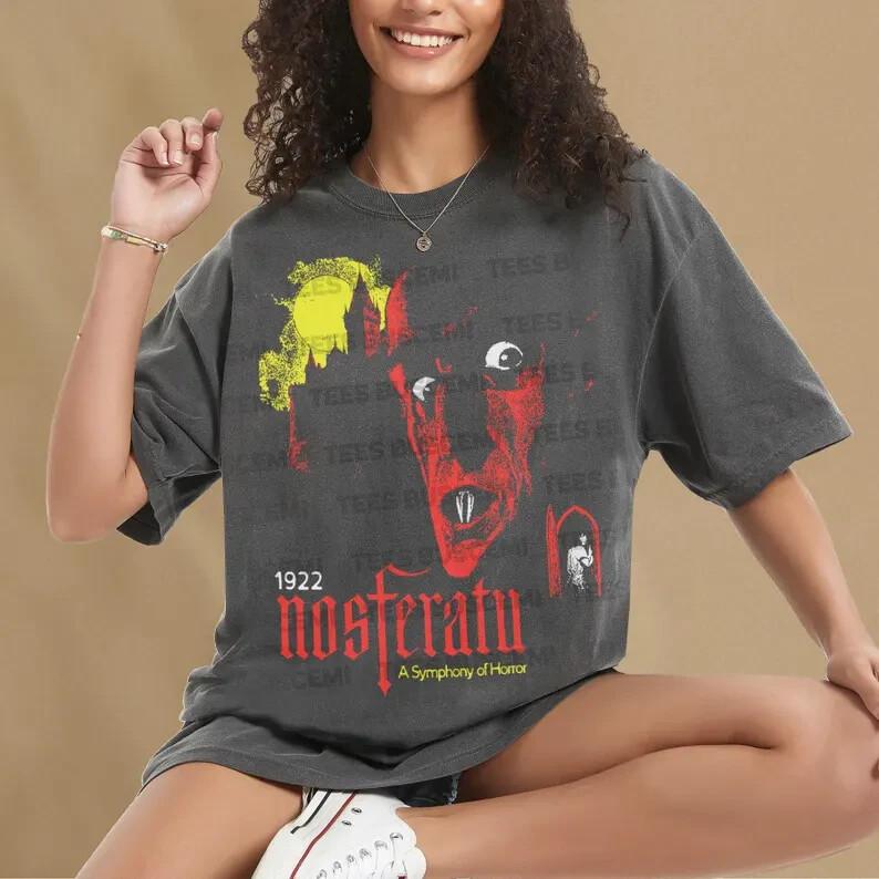 Retro Nosferatu horror movie short sleeve charcoal color shirt KV27645