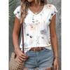 Women's T-shirt V-neck Palm Leaf Print Short Sleeve Tropical Summer Casual Beachwear Pink White Breathable