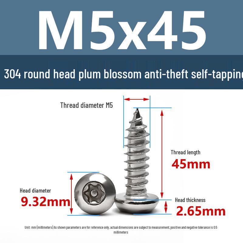 Yigu 304 Anti-Theft Torx Pin Self-Tapping Screws: M2-M5 Round Head, Mushroom Head, Pointed Tail Wood Screws