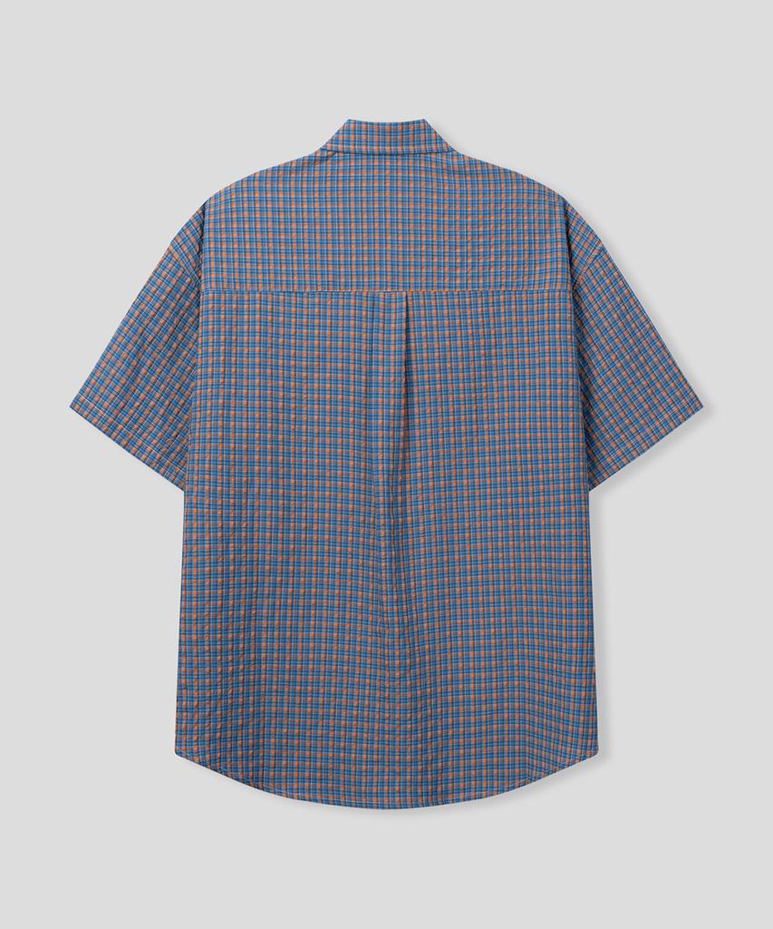 BLACK MOMENT Summer Light Crinkle Check Shirt [Blue]