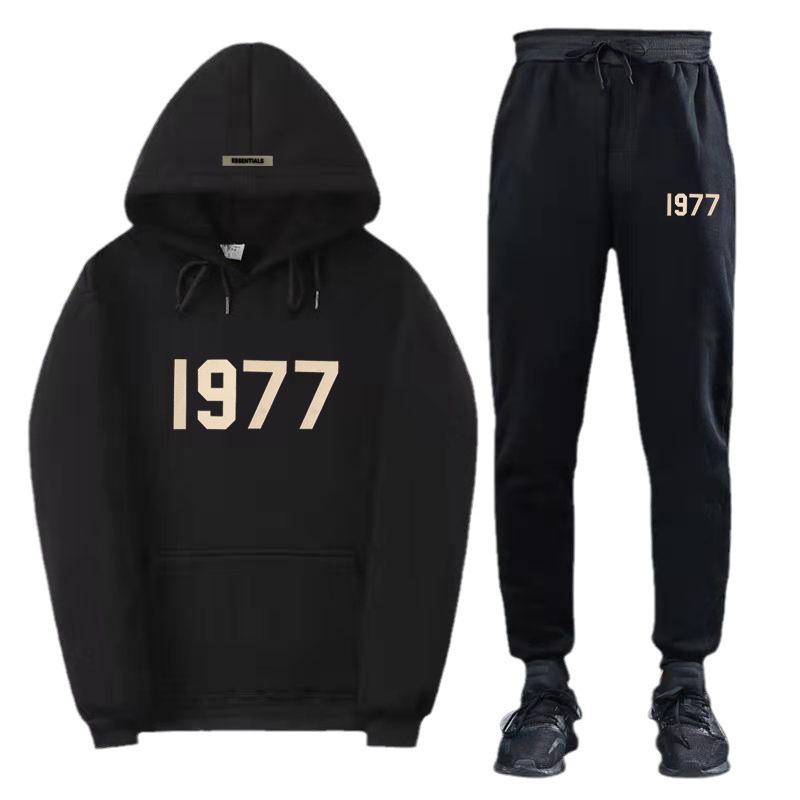 ESSENTIALS Double Line High Street Fleece Hoodie Set 1977 Trendy Casual Loose Fit.