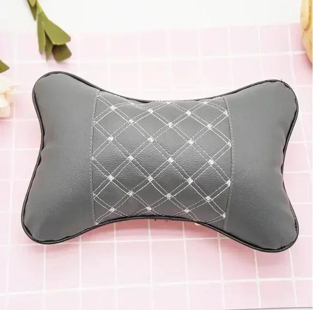 1pc Car Neck Pillow Both Side Pu Leather Headrest For Head Pain Relief Filled Fiber Black And Red Line Car Pillow 28x18x9cm