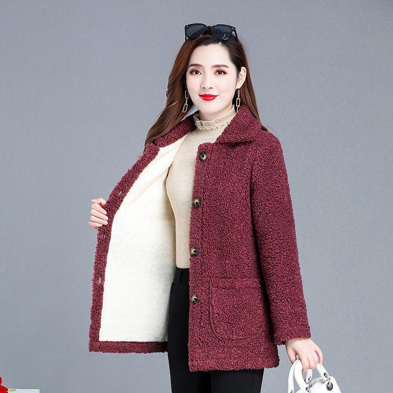 Women's Plus Size Fleece Short Coat with Velvet & Lamb Wool for Autumn & Winter – Fashionable & Warm for Middle-aged & Elderly