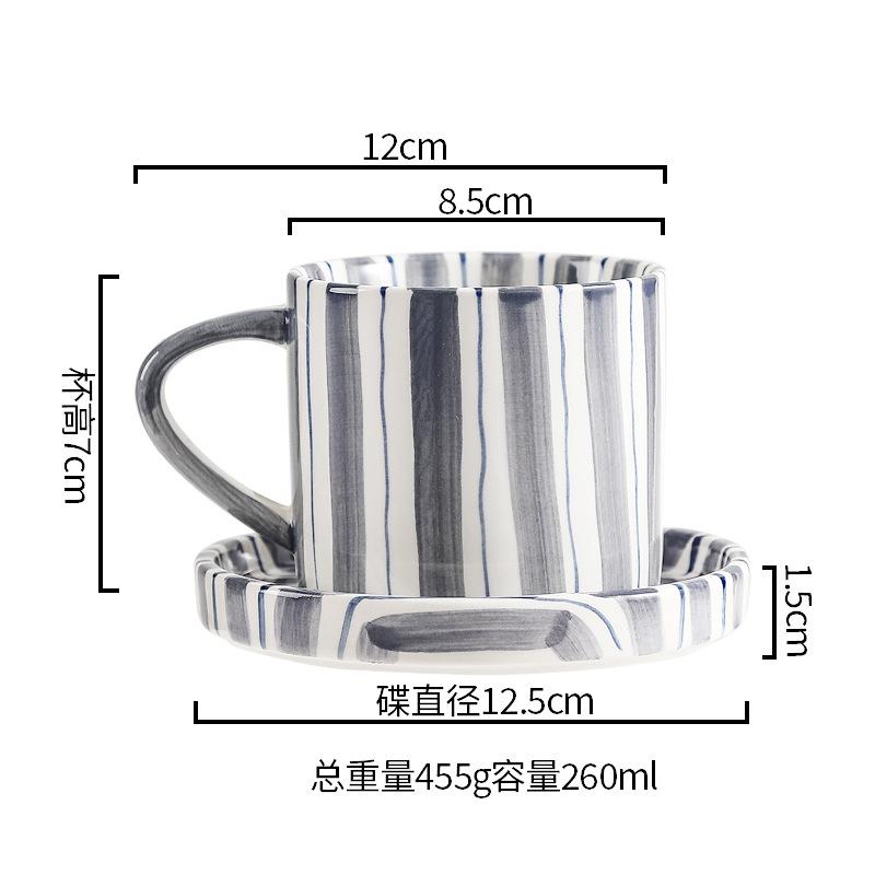 Minimalistische gestreepte handgetekende kop en schotel set, keramische melkkoffiekop, 280ml/9.5oz afternoon tea koffiekop, huishoudelijk drinki