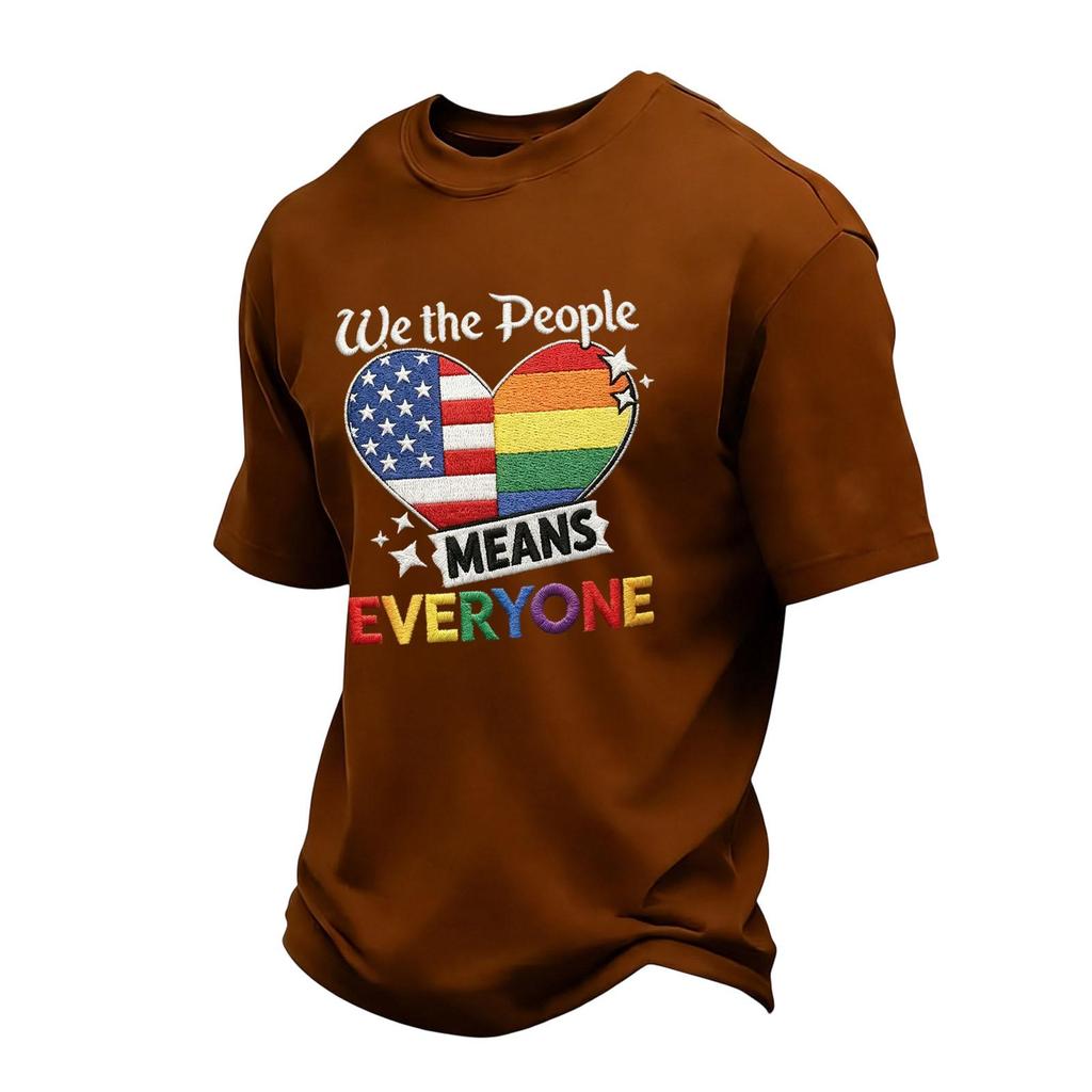 Men's Casual Short Sleeve Crew Neck T-Shirt with Patriotic Heart Print and Lettering Graphic for Everyday Wear