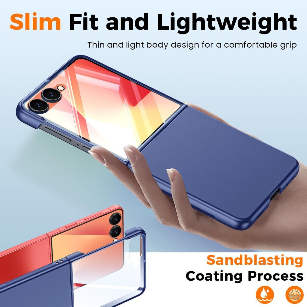 Protective Case with Built-in Tempered Glass Screen Protector Slim Design Sandblasted Finish for Samsung Galaxy Z Flip 7-Blue