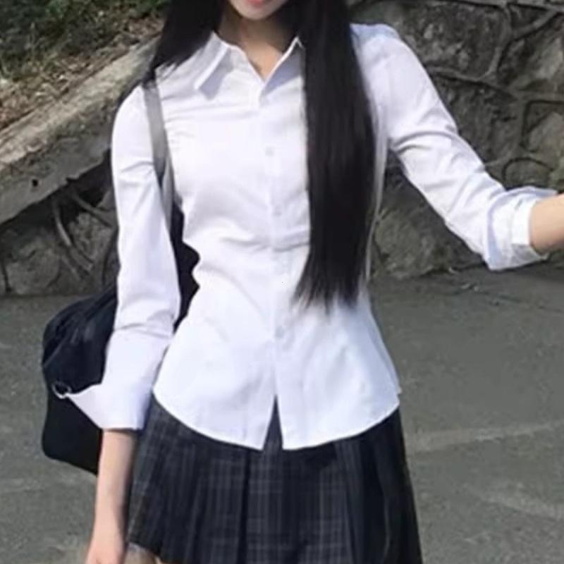 Harajuku Y2K Slim Fit White Shirt Women Waist Slimming Long Sleeve Jk Shirts Woman All Match Turn Down Collar Chic Blouse