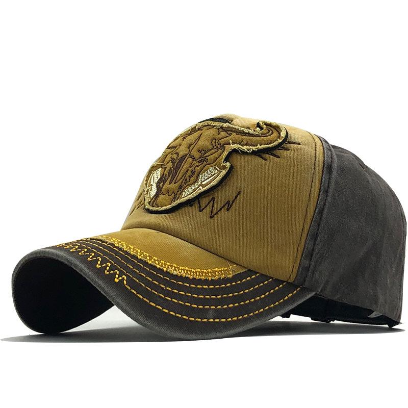 

Bull head cap splicing wiring visor hat men s and women s casual baseball cap hat trend versatile Adjustable жёлтый