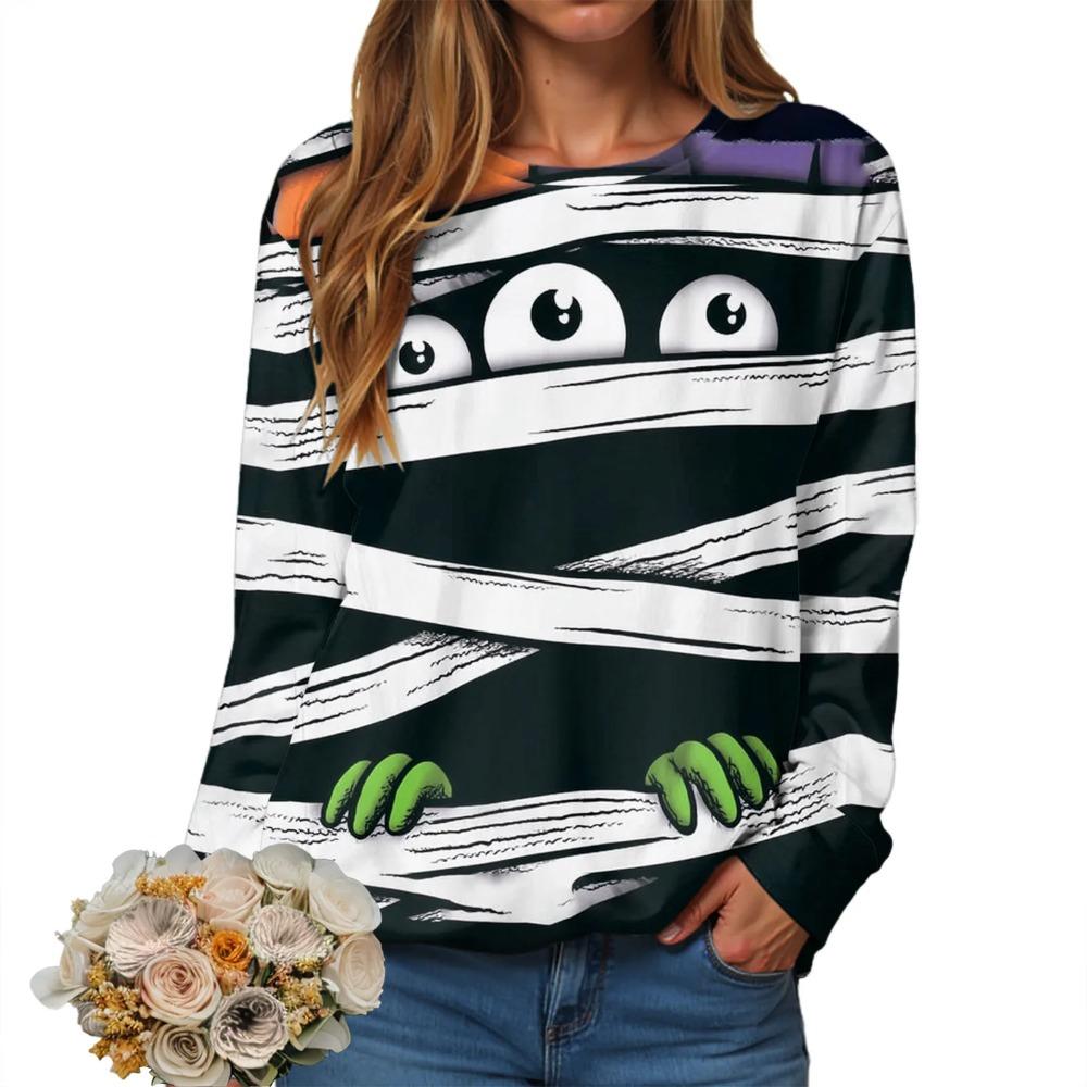 Halloween Serie 3D Digital bedrucktes Damen Harajuku Style Casual Rundhals Langarm T-Shirt