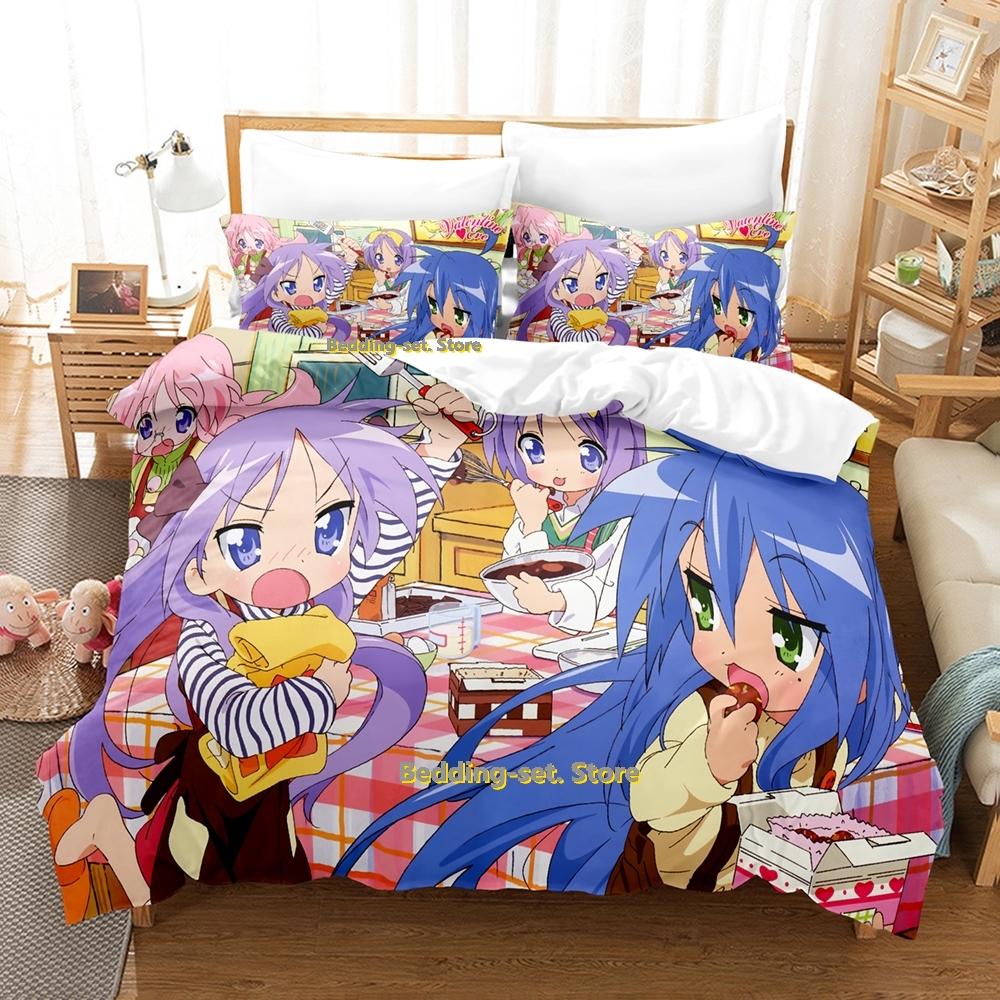 Lucky Star Konata Bedding Set Single Twin Full Queen King Size Bed Set Adult Kid Bedroom Duvetcover Sets 3D Anime Bed Sheet Set