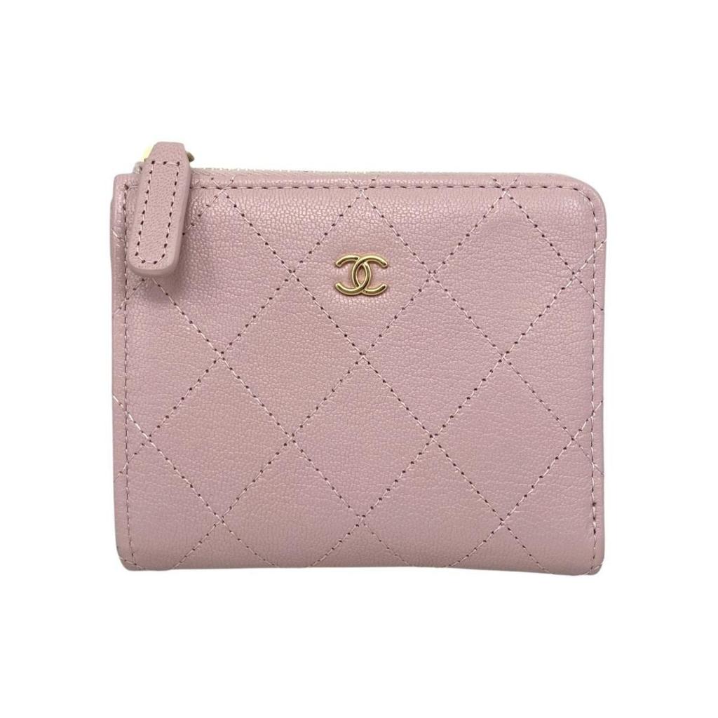 Used Chanel Card Case Coin Case L-Zip Compact Wallet AP4921 Matelasse Coco Mark Pink CHANEL