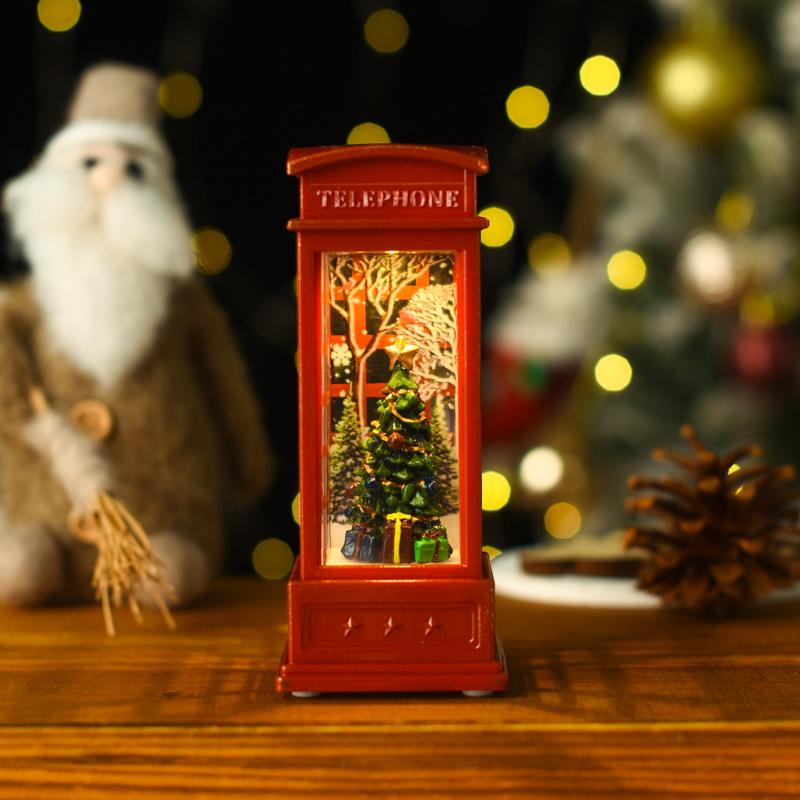 

Christmas Red Vintage Luminous Phone Booth Lantern Christmas Tree Snowman Santa Claus Figurine in Telephone Booth decoration