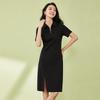 Women's Short Sleeve Slit Midi A-Line Polo Dress