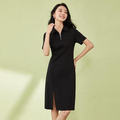 Shetu Women's Polo Neck Slit A-Line Midi Dress