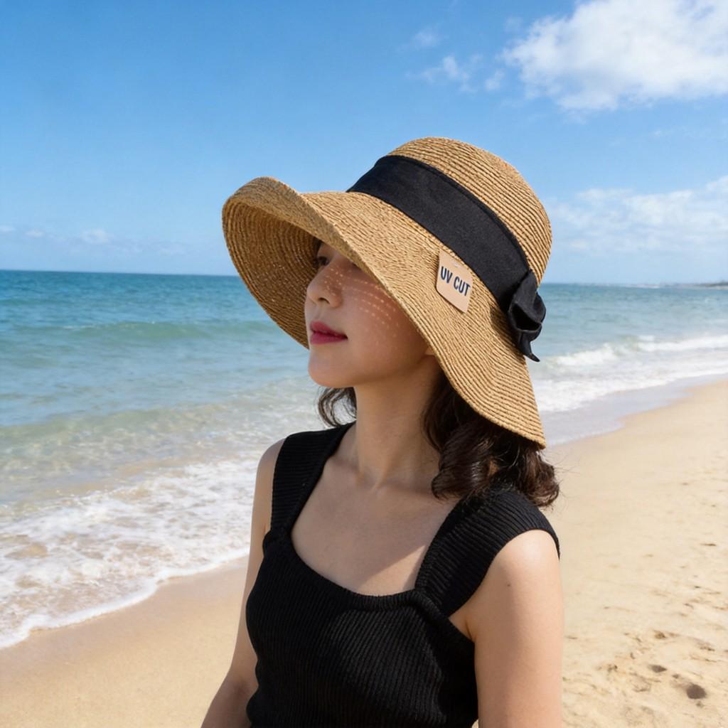 Foldable Sun Hat For Women Uv Protection With Elegant Butterfly Bow For Beach And Outing