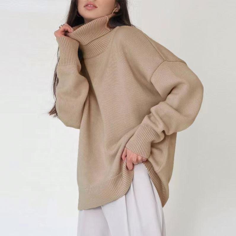 Women's Classic Solid Color Turtleneck Sweater - European & American Autumn/Winter Loose Knitwear