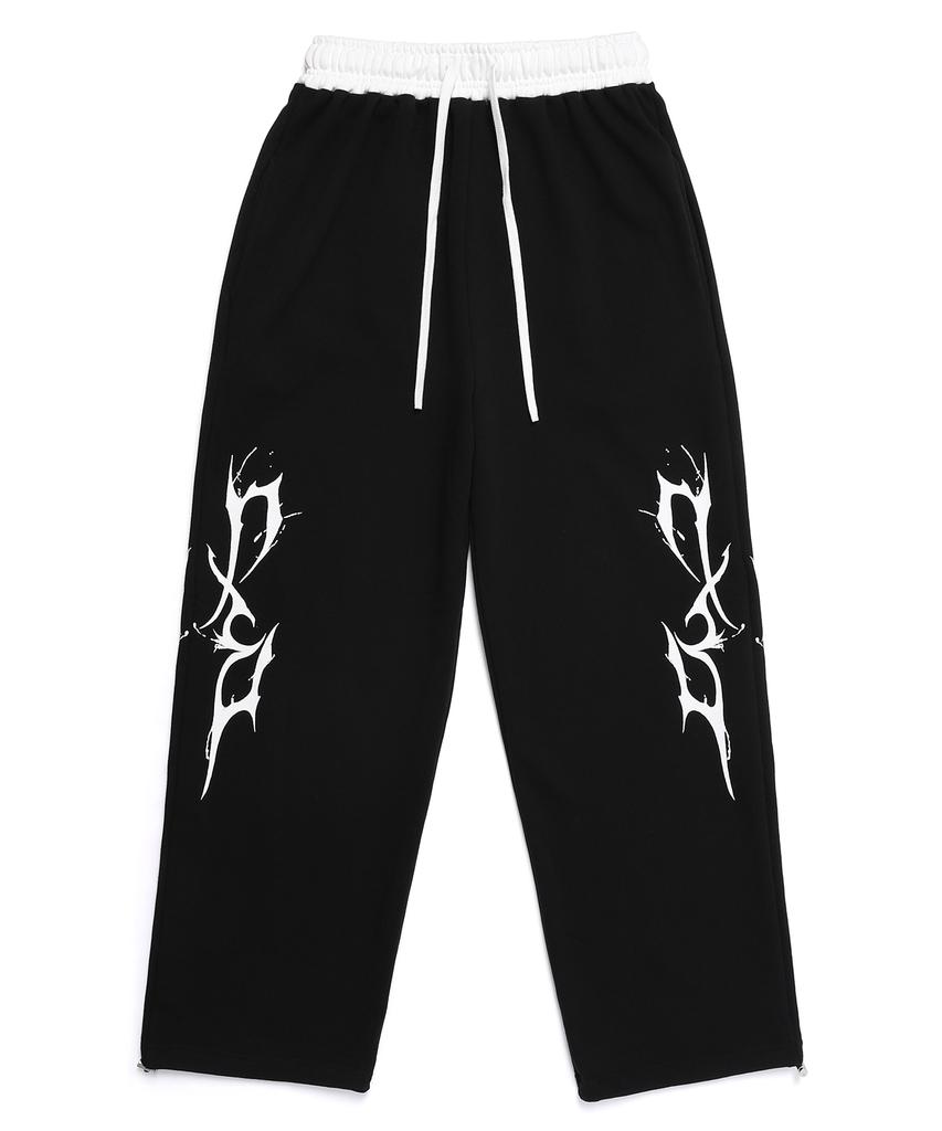D.XO.H (Summer Fabric Added) Contrast Obi Thunder Logo Pants Black/White