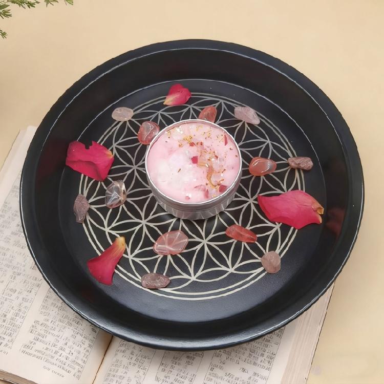 Jewelry Crystal Storage Tray Organizers Ritual Tray Candle Holder Candlestick Plate Decorative Teas Light Stand
