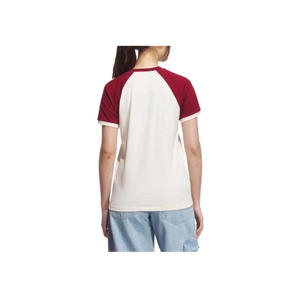Adidas Originals Classic Fashion Simple Versatile Short Sleeve T-Shirt Women Tops Off-White Burgundy KE6163