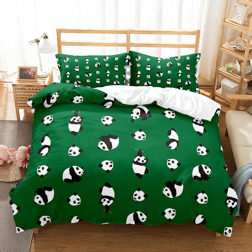 Cartoon Panda Bettbezug Set Niedliches Muster King Queen Full Size Für Kinder Jungen Mädchen Polyester Bettdeckenbezug Mit Kissenbezug