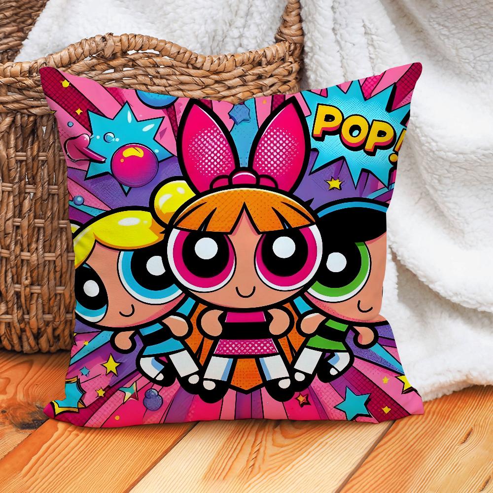 Cartoon P-P-Power-puffS Girls Pillow Case Home Cushion Cover Suitable For Office Sofa Car Suitable For All Seasons