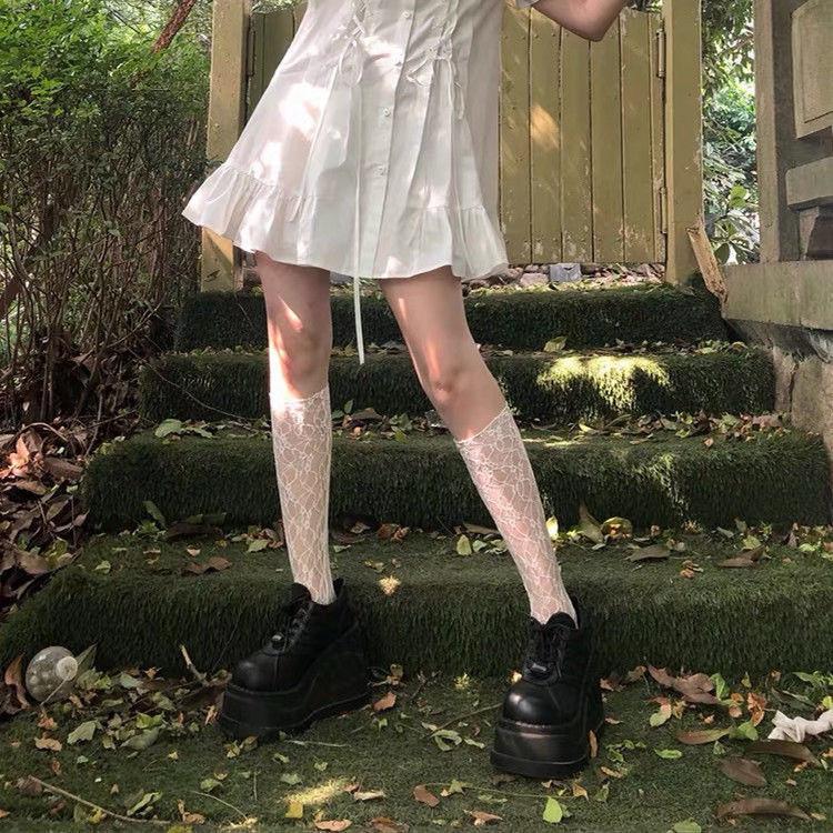 Lolita Lace Knee High Socks With Breathable Nylon For Girls And Teens
