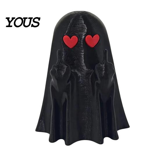 PLA Ghost Sculptures Halloween Figurine, 3D Printed Middle Finger Statue, Spooky Small Statues Ornament for Coffee Table, Shelf, Mantel Desk