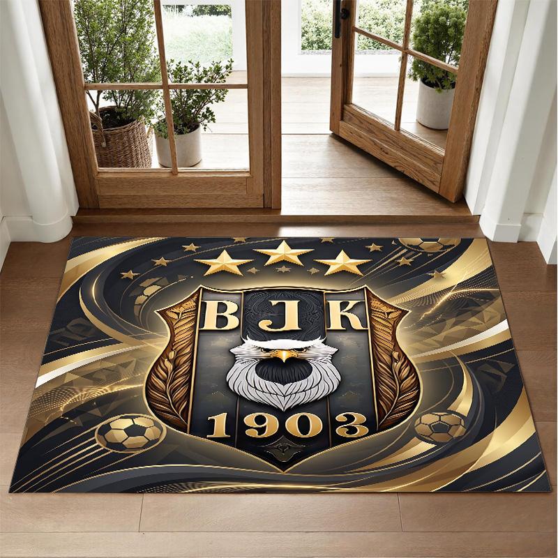 Beşiktaş FC Design Crystal Velvet Rug Soft Decorative Mat for Bedroom Entrance