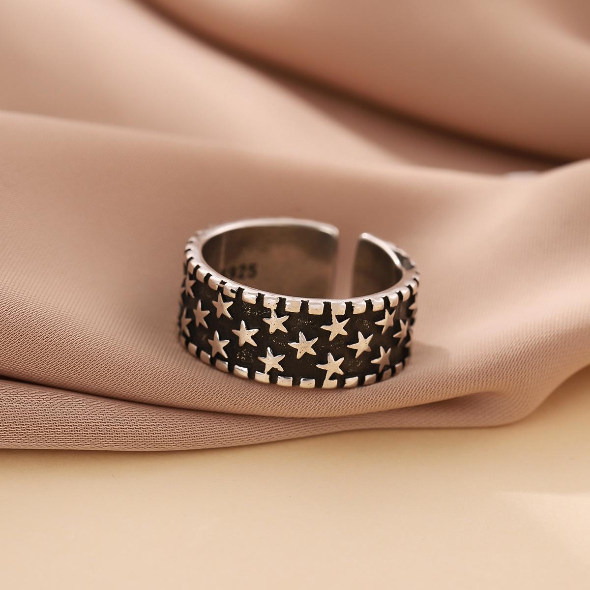 Fashion Retro Stars 925 Silver Jewelry Five Pointed Exquisite Women Opening Rings Gift R123