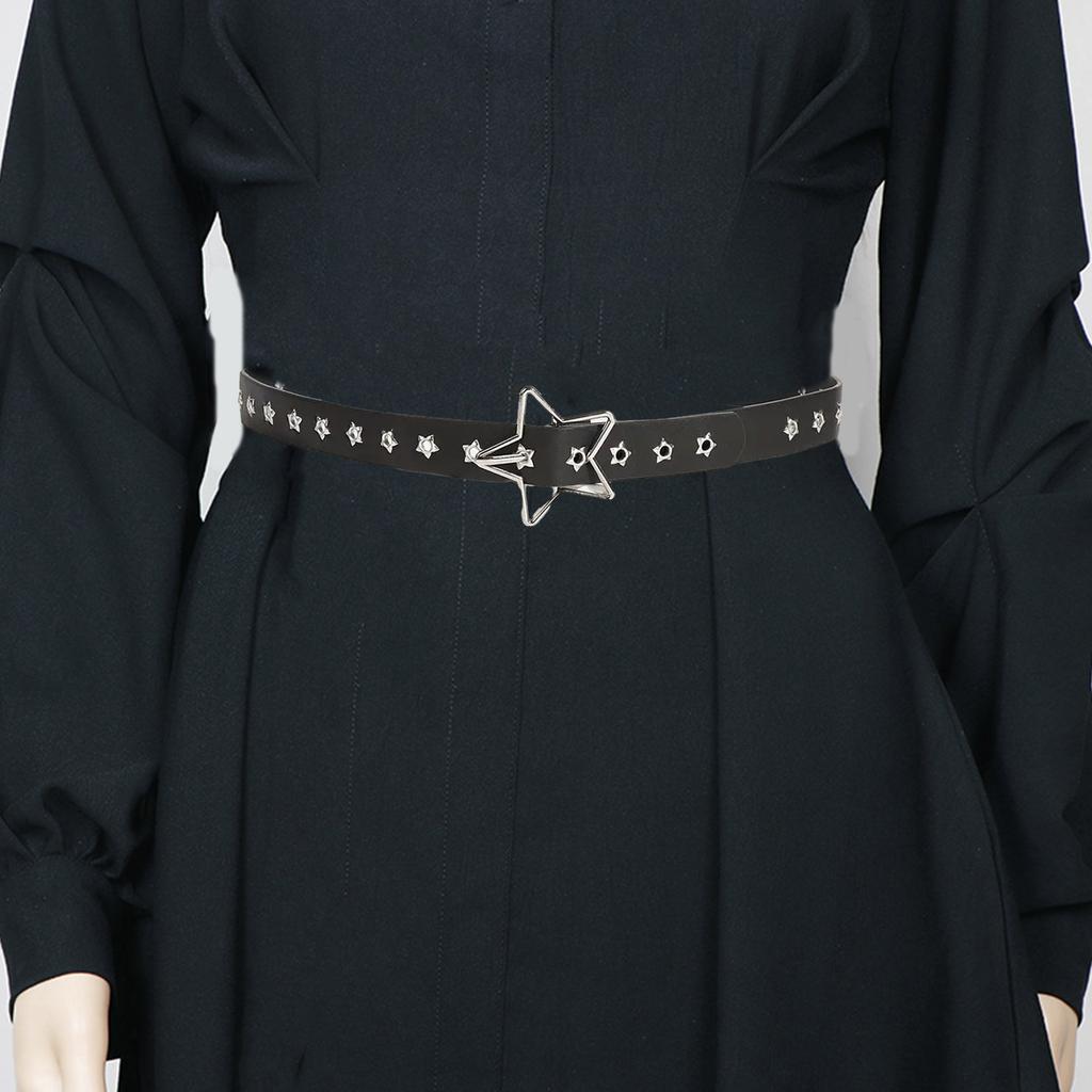 Adjustable Belt with Hollow Out Star Buckle Thin Waist Belt Vintage Belt Hot Girls Women Belt for Coat Skirts Jeans
