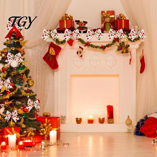 Reusable Seasonal Party Supplies 2Pcs Christmas Polka Dot Bow Decor, European Style Ribbon Ornament for Tree Topper Decorations Gift Box Wreath,