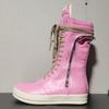 Fashion Trendy Men Women Motorcycle Boots Designer Shoes Pink Black Genuine Leather Unisex Casual Flats Platform High Top Shoes