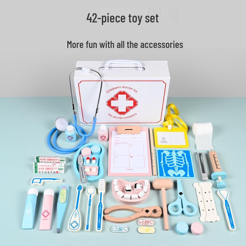 

42-Piece Wooden Doctor Play Set for Kids - Medicine Box & Injection Simulation