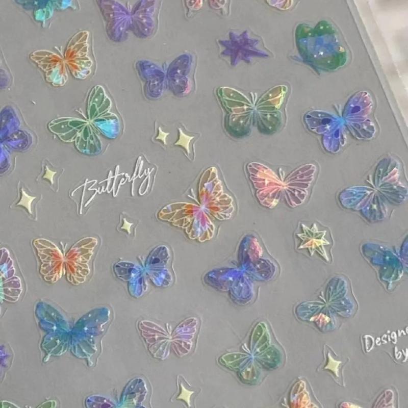 1PCS Butterflies Nail Pattern Y2K Sticker Shell Aurora Butterfly Nail Stickers Shiny 3D Nail Decals Decoration Art Supplies