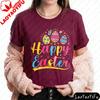 Easter Vibes Shirt Colorful Bunny and Floral Egg Design T Shirt Women Tops Ropa Mujer  Tees Short Sleeve Summer Clothes