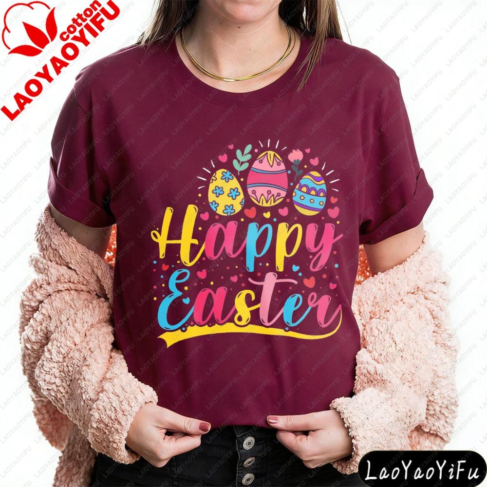 Easter Vibes Shirt Colorful Bunny and Floral Egg Design T Shirt Women Tops Ropa Mujer Tees Short Sleeve Summer Clothes