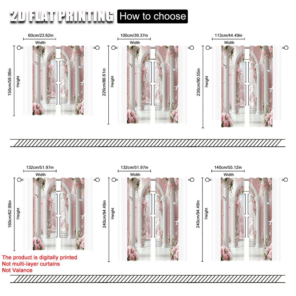 Curtain Set Print Pink Rose Arch Column Durable Polyester Without Rod Gifts Use Living Room Bedroom Home Curtains Of 2 Made Great Decor