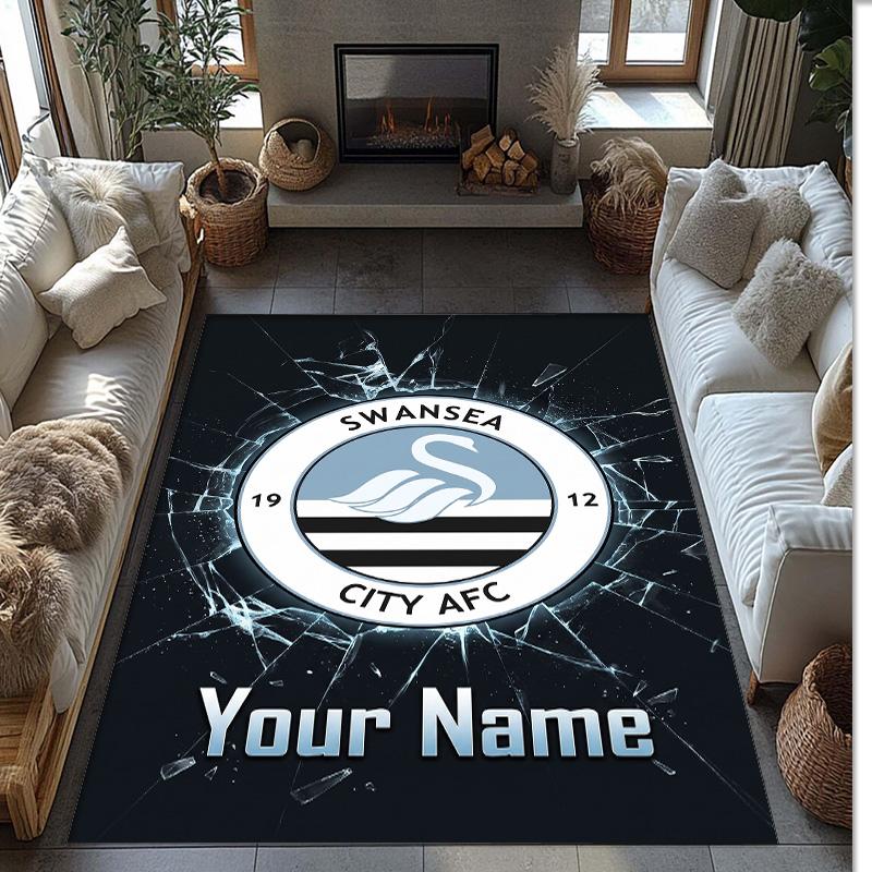 Swansea City FC Printed Crystal Velvet Rug Non‑Slip Crystal Velvet Carpet For Sofa Bedroom Indoor Home Decoration